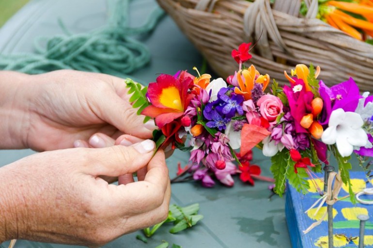 Lei making, Hawaii, USA