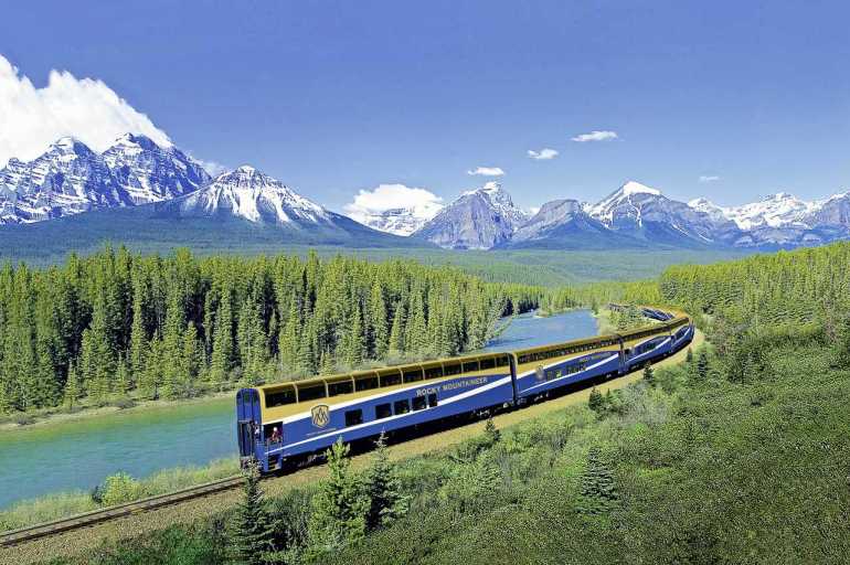 Train travel, Rocky Mountains, Canada