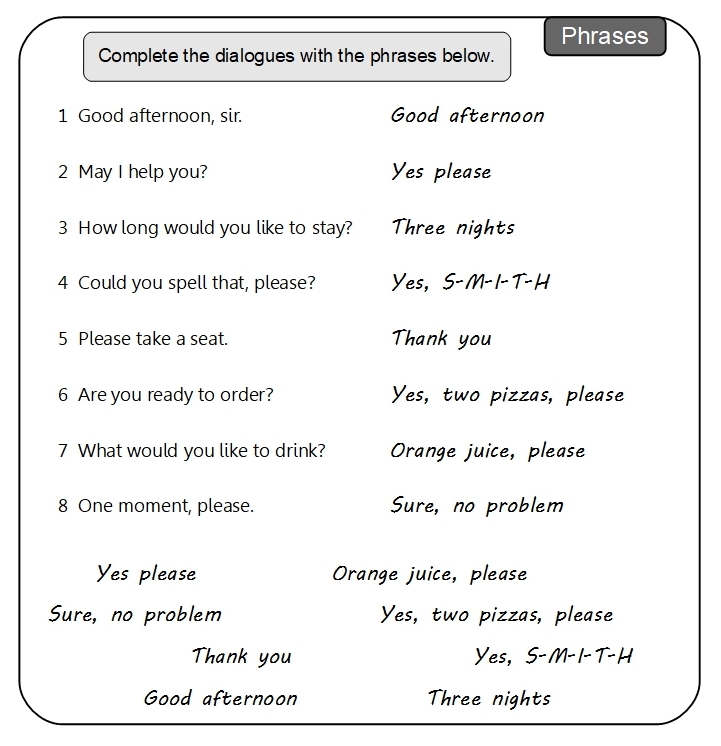 Unit 1 Phrases answer