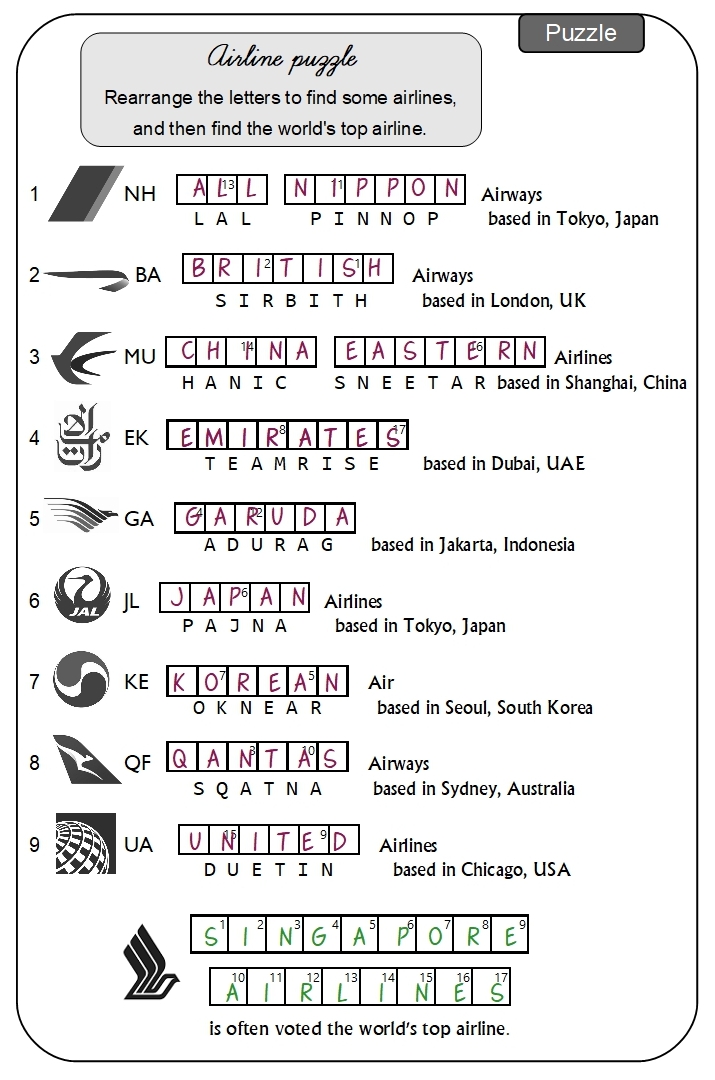 Unit 2 Airline puzzle answer